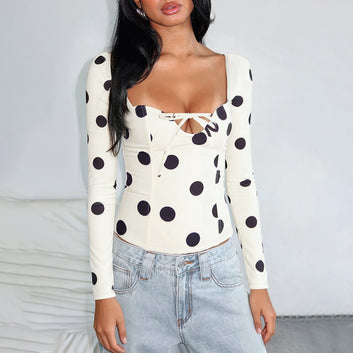 Wave point waist strap sexy hot girl commuting long sleeved shirt