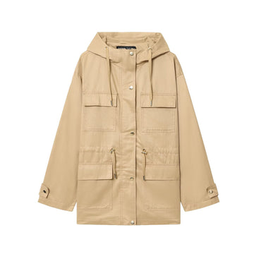 Multi pocket drawstring hooded jacket