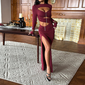 Long sleeved hollow sexy spicy girl long skirt