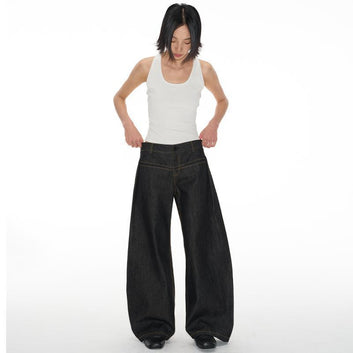 Pleated Banana Pants Structured Low-Waist Knife-Edge Cut Yellow Stitching WOMEN Series