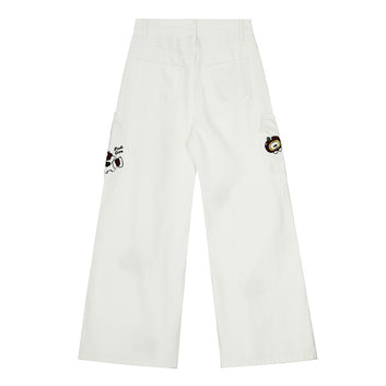 Wide Leg Jeans Women's Loose Multi-Pocket Straight Leg Floor-Length Pants