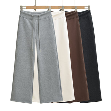 Velvet drawstring slim straight leg pants, long pants