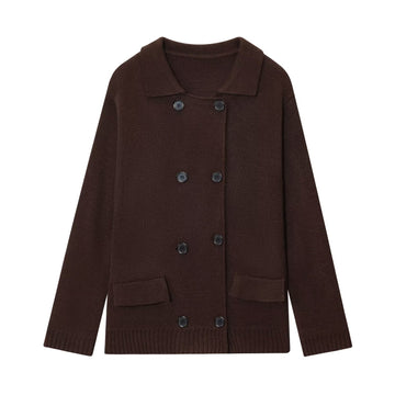 Double breasted lapel knit cardigan
