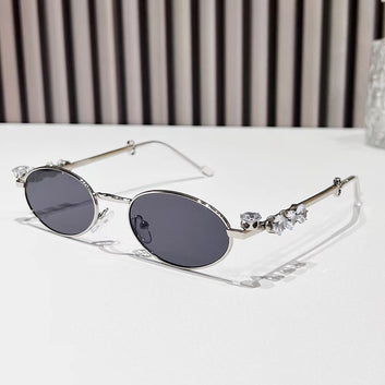 Metal inlaid diamond oval frame glasses resin anti blue light glasses rhinestone sunglasses