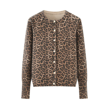 Animal print long sleeved leopard print knitted cardigan