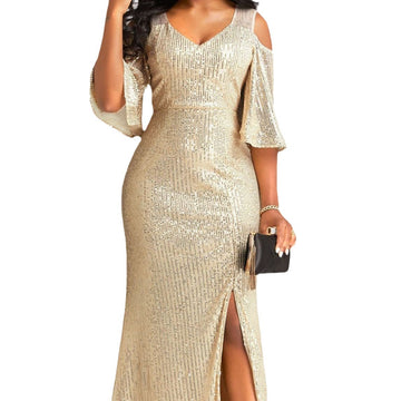 One-Shoulder Golden Sequin Party Evening Dress – The Golden Party Dress That Illuminates Your Elegance