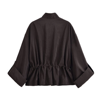 Stand collar workwear drawstring waist cinching jacket