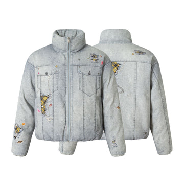 Warm bread jacket imitating denim printed cotton jacket