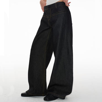 Pleated Banana Pants Structured Low-Waist Knife-Edge Cut Yellow Stitching WOMEN Series