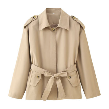 Short windbreaker with waistband and lapel