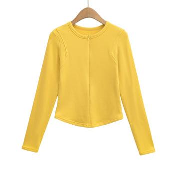 Round neck zipper slim fit T-shirt