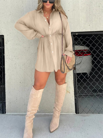Autumn New Women's Fashion Solid Color Long Sleeve Shirt Jumpsuit