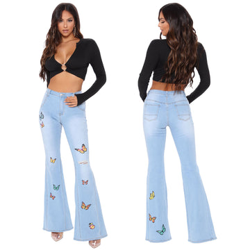 JEANS: Tailored Butterfly Wide-Leg Perforated High-Stretch Flared Pants – Trendy Women's Pants That Combine Glamour and Comfort