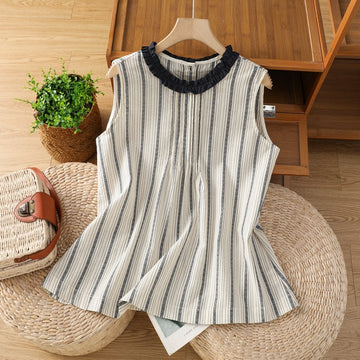 Stripe Sleeveless Blouse Top for Women