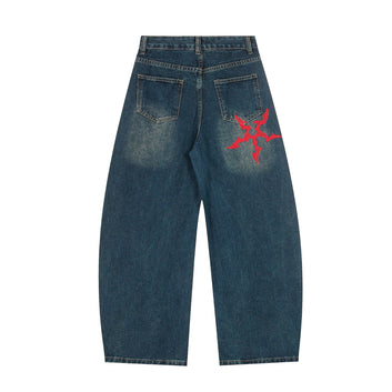 Embroidered Knife Pants Jeans Unisex Loose Wide Leg Pants