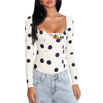 Wave point waist strap sexy hot girl commuting long sleeved shirt