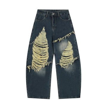 Women's Denim Pants with Belt Decoration Mid-Waist Casual Trousers Wholesale