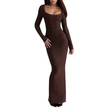 Sexy chest revealing one neck slim bandage long sleeved dress