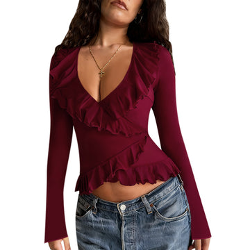 Strap long sleeved casual versatile t-shirt