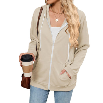 Color Block Zipper Hooded Pocket Long Sleeve Sweatshirt Women's Top