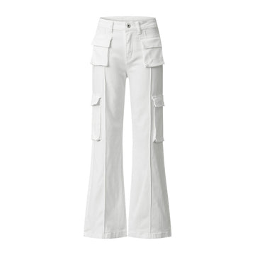 Wide-Leg Jeans for Women with Multiple Pockets Straight Leg