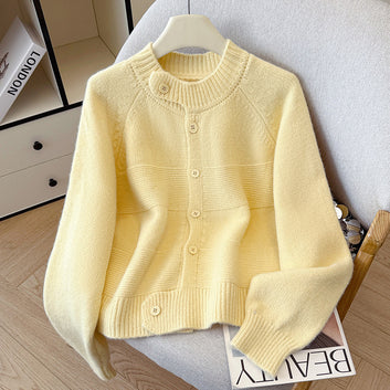 Women's Knit Cardigan Crew Neck Solid Color Sweater Coat Top