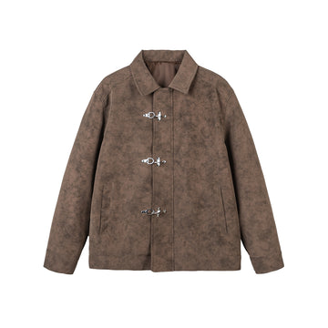 Distressed Metal Plane Buckle Loose Versatile PU Leather Jacket