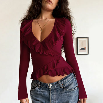 Strap long sleeved casual versatile t-shirt