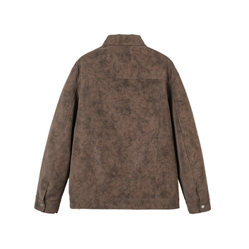 Distressed Metal Plane Buckle Loose Versatile PU Leather Jacket