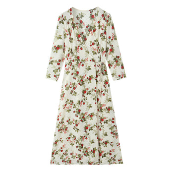 Floral print lace up waist cinching long sleeved dress