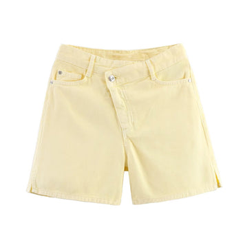 High waisted double breasted denim shorts