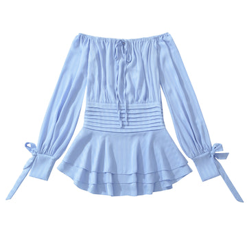 One collar lantern sleeve waist cinched long sleeved dress