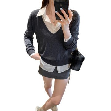 Deep V-neck Sweater Loose Knit Cardigan for Women Style Lazy Chic Design Lightweight Outerwear Top