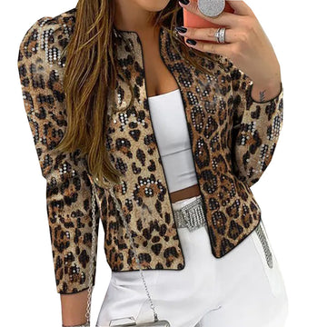 WOMEN'S LEOPARD PRINT JACKET WITH SEQUINED SHOULDERS — STRIKING STYLE AND ELEGANCE FOR MODERN LOOKS