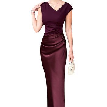 Sexy slim fit satin patchwork dress with wrapped buttocks for spicy girls