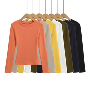 Slim fit round neck long sleeved T-shirt