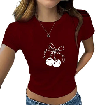 Round neck short cherry short sleeved shirt