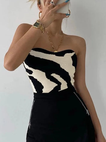 Patchwork Slim Cropped Feminino Sleeveless Tank Top Women Sexy Skinny Top Femme Corset Tube Korean Style