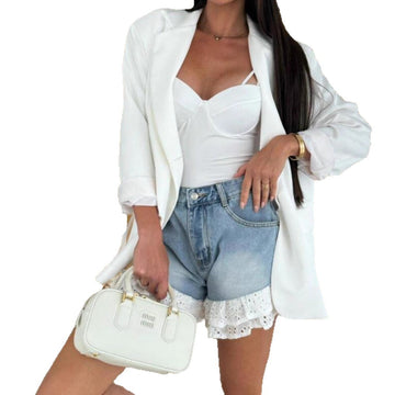 Women's Blue Denim Shorts with Lace Detail – Lightweight, Elegant, and Perfect for Summer