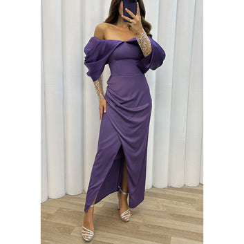 Fashionable Party Dress with One-Shoulder Neckline for Women