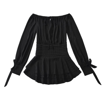 One collar lantern sleeve waist cinched long sleeved dress