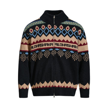 Retro Fair Isle Knit Cardigan Sweater UnisexLoose Casual Street Style Color-blocked Knitted Jacket