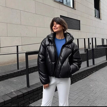 Women's Metallic Hooded Streetwear Jacket – Comfort, Style, and Presence