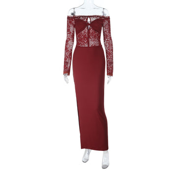Lace one shoulder long sleeved sexy spicy girl wrap hip skirt