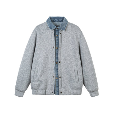 Patchwork False Two-Piece Denim Shirt Collar Cardigan Jacket