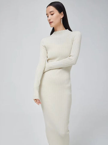 Women O-neck Long Sleeve Party Dresses Knitted 4 Colors Stretchable Slim Midi Dresses vestido feminino