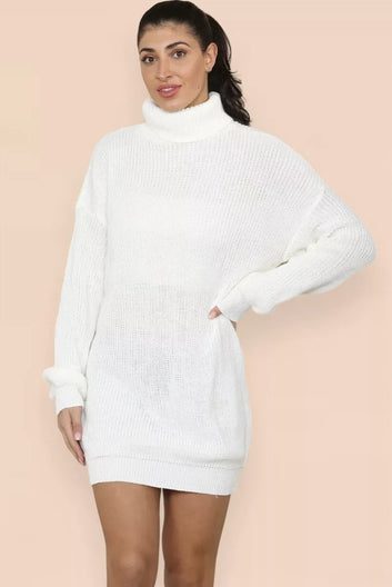 Chic Long Sleeve Knit Sweater Dress with Turn-Down Collar, Loose Fit Plus Size Women's Clothing