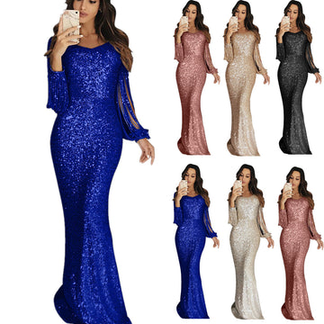 Women's Long Evening Dress with Fringe Sleeves – An Elegant Long Dress That Transforms Your Presence at Any Event