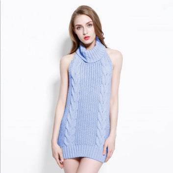 Sexy Nightclub High Neck Bow Knit Sweater Sleeveless Pullover Backless Knitwear Girl's