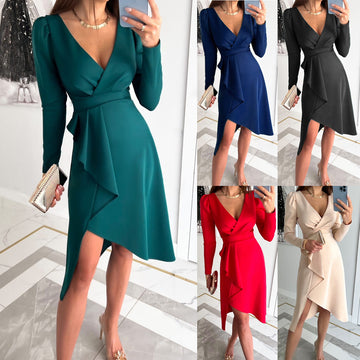 Casual Long Sleeve Dress INS Fashion Women's Party Zipper Dress